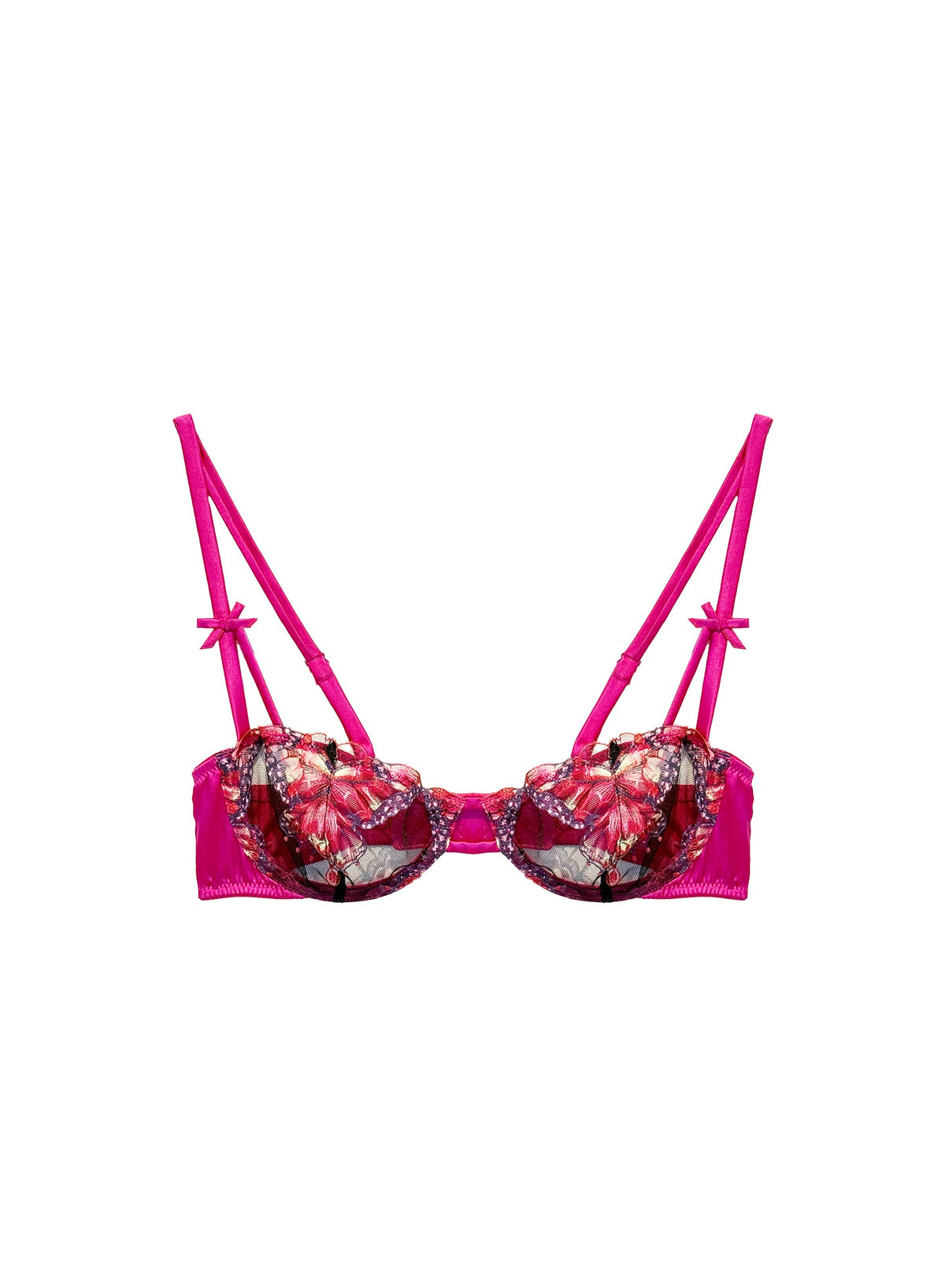Cerise Butterfly Embroidery Balconette Bra | Fleur du Mal