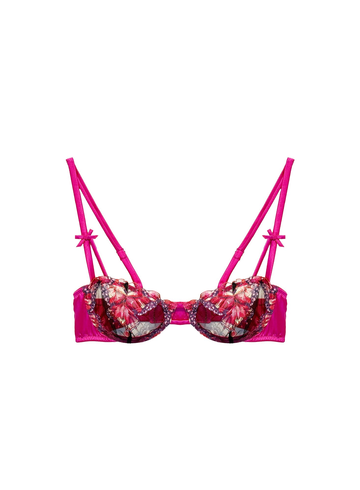 Cerise Butterfly Embroidery Balconette Bra | Fleur du Mal