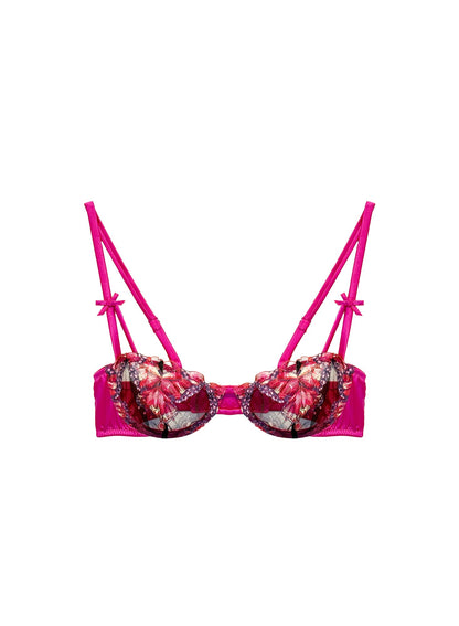Cerise Butterfly Embroidery Balconette Bra | Fleur du Mal
