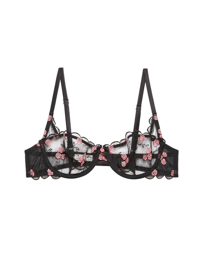 Black Rose & Vine Embroidery Balconette Bra | Fleur du Mal