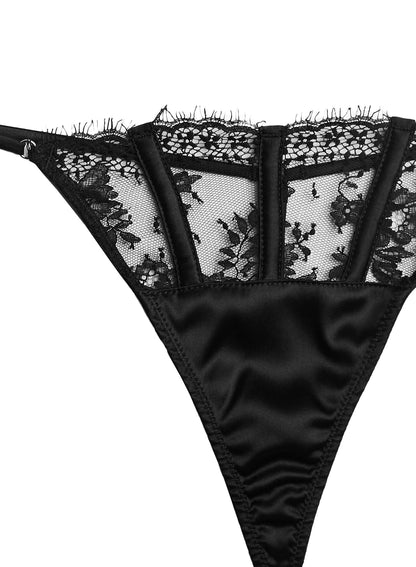 Black Frankie Lace V-String | Fleur du Mal