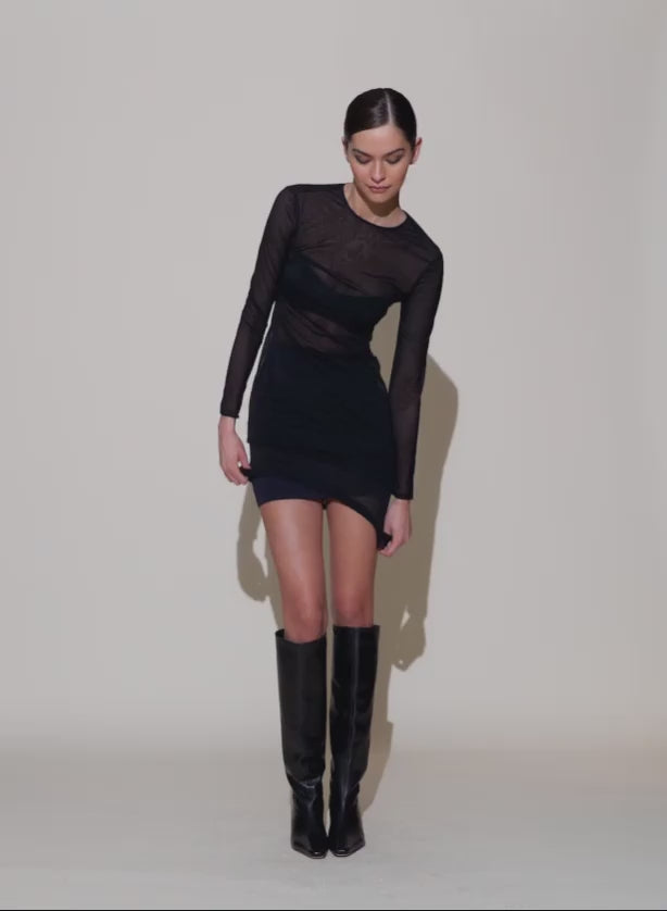 Black Mesh Long Sleeve Midi Dress | Fleur du Mal