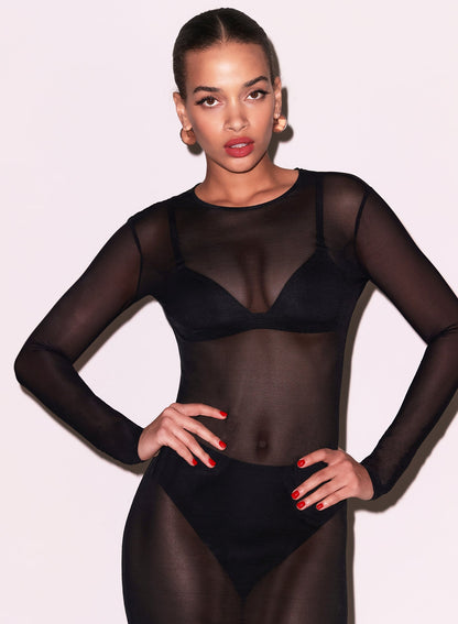 Black Mesh Long Sleeve Midi Dress | Fleur du Mal