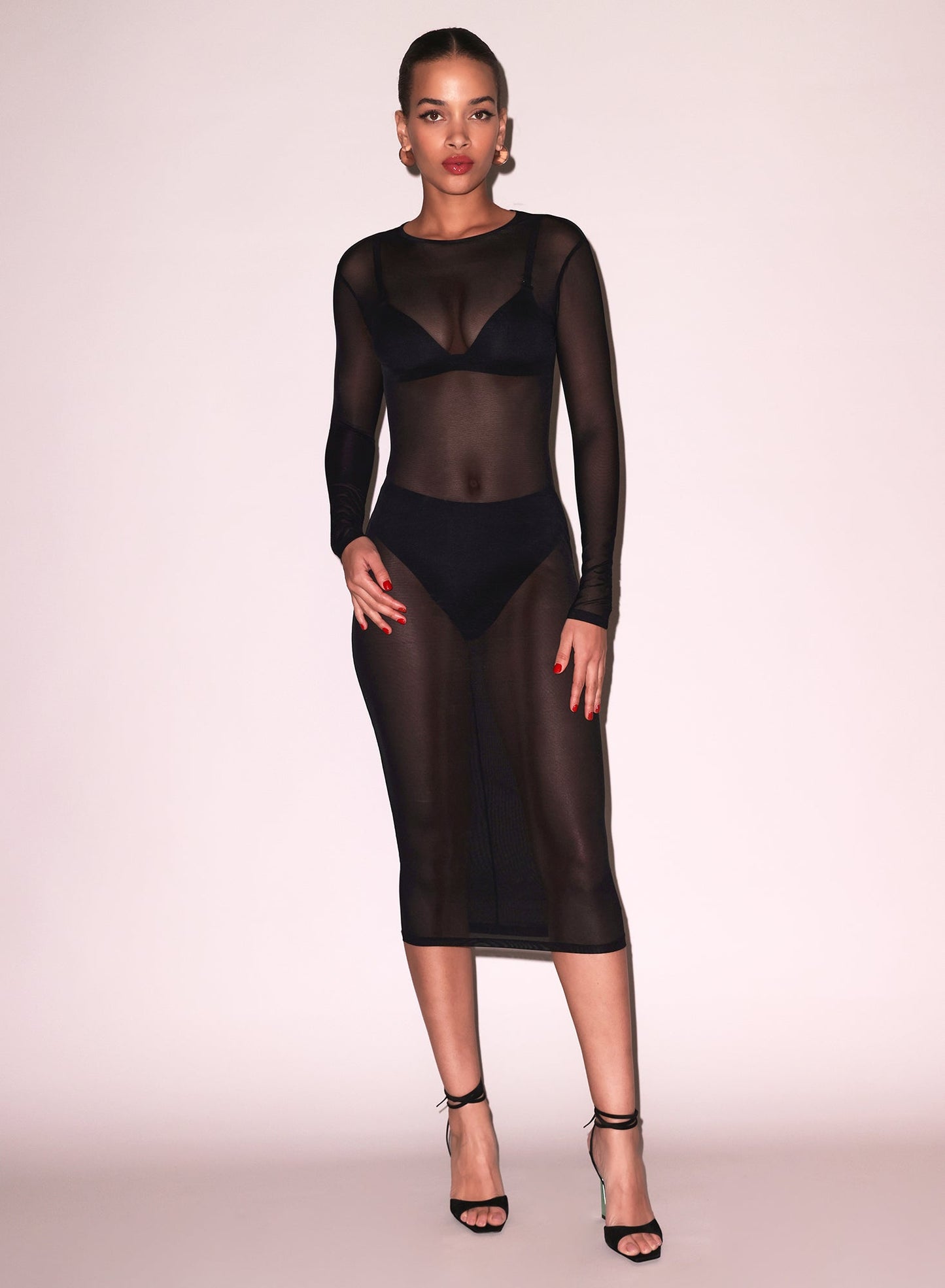 Black Mesh Long Sleeve Midi Dress | Fleur du Mal