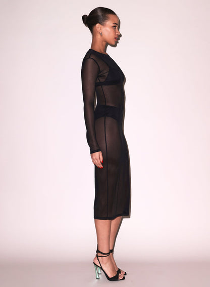 Black Mesh Long Sleeve Midi Dress | Fleur du Mal