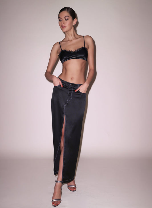 Black Silk Maxi Skirt | Fleur du Mal