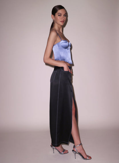 Black Silk Maxi Skirt | Fleur du Mal