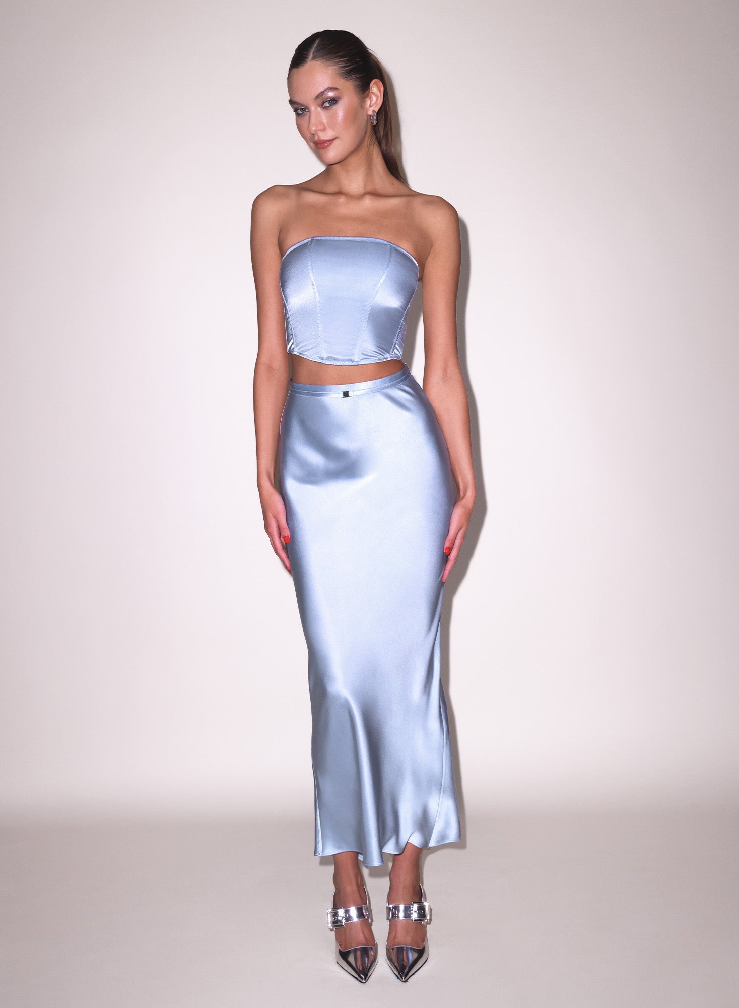 Pastel Sky Silk Bias Skirt | Fleur du Mal