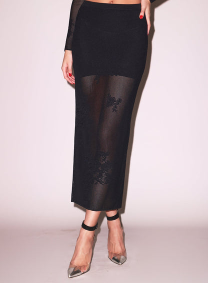 Black Lace Pointelle Maxi Skirt | Fleur du Mal