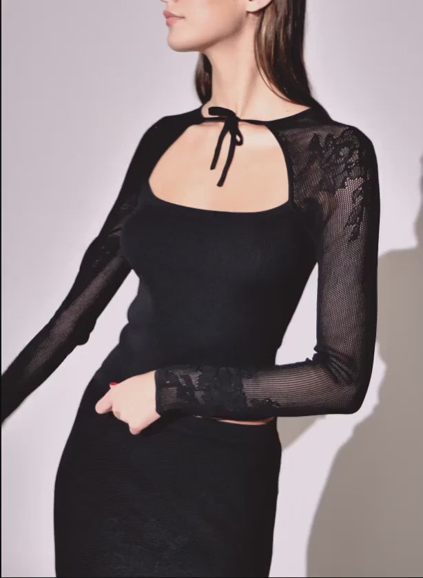 Black Lace Pointelle Maxi Skirt | Fleur du Mal