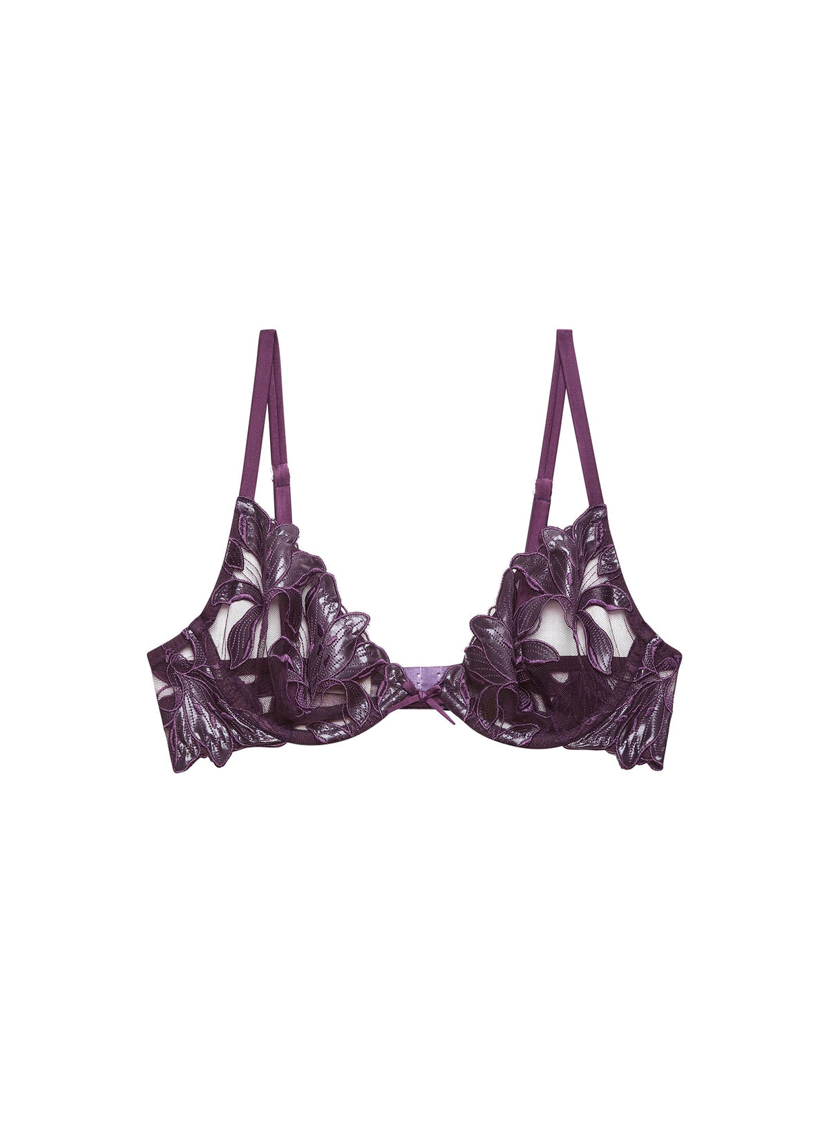 Aubergine Lily Embroidery Plunge Demi Bra | Fleur du Mal