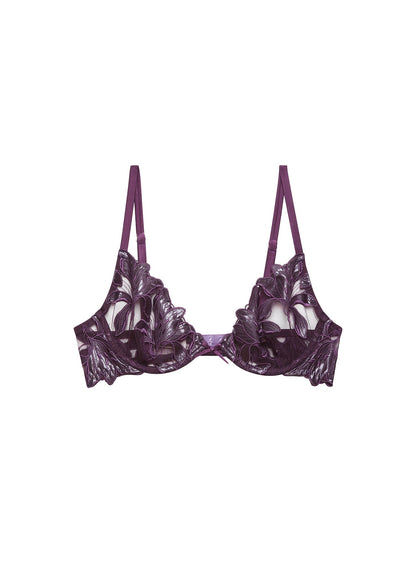 Aubergine Lily Embroidery Plunge Demi Bra | Fleur du Mal