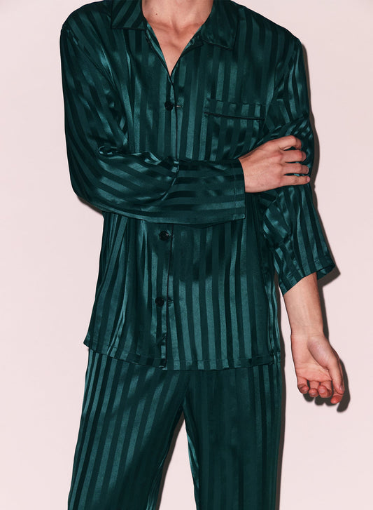 Green Silk Jacquard PJ Top | Fleur du Mal