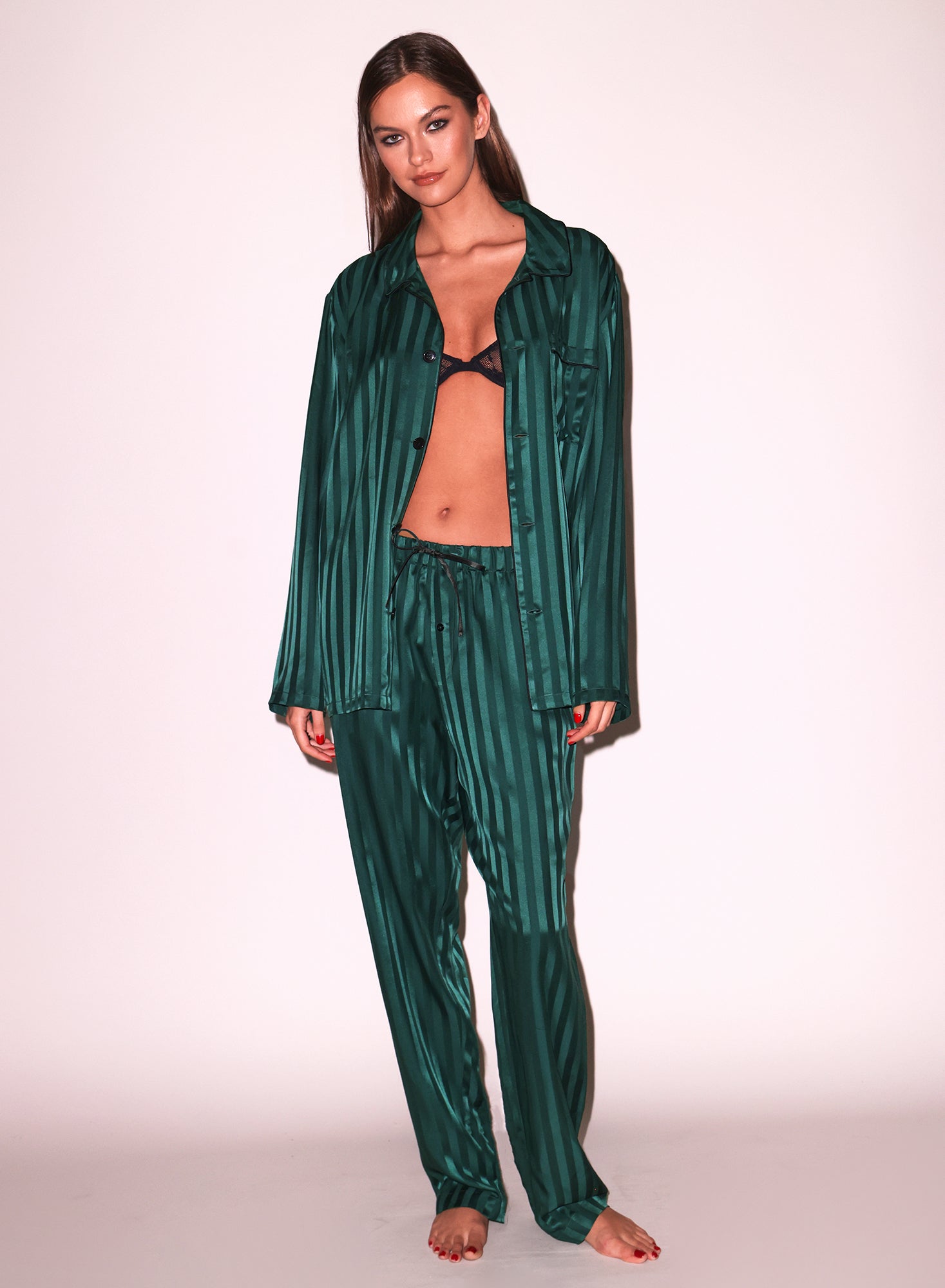 Green Silk Jacquard PJ Top | Fleur du Mal
