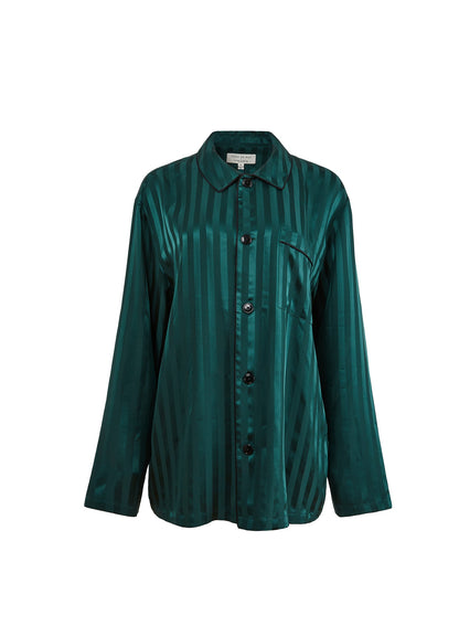 Green Silk Jacquard PJ Top | Fleur du Mal