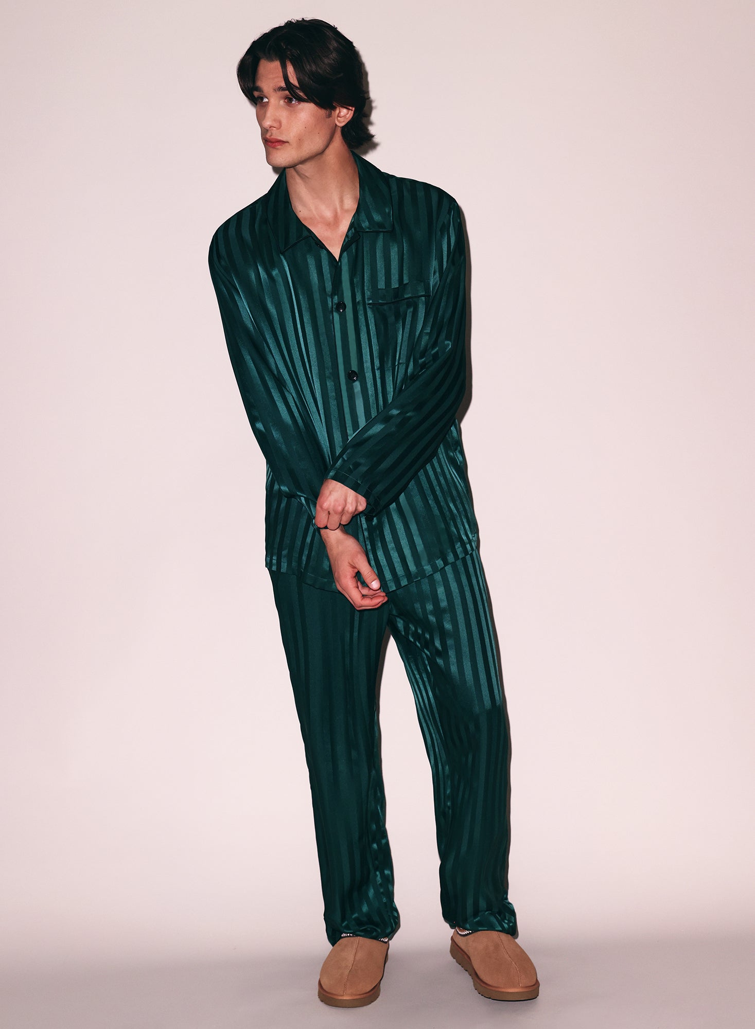 Green Silk Jacquard PJ Top | Fleur du Mal