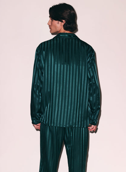 Green Silk Jacquard PJ Top | Fleur du Mal