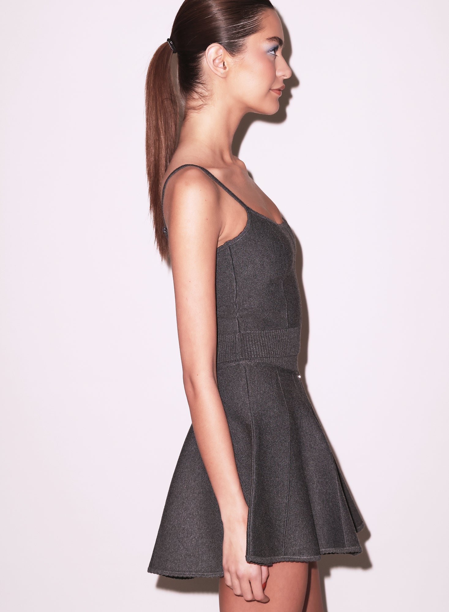 Dark Heather Grey Knit Flared Mini Skirt | Fleur du Mal
