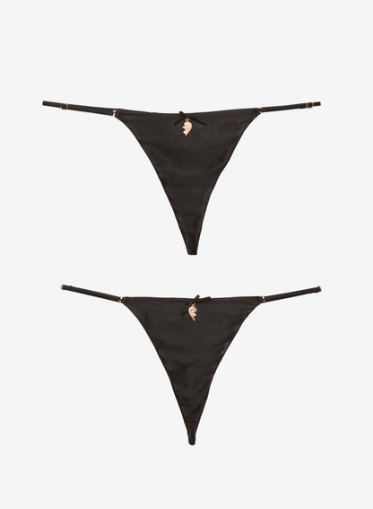 Black Best Friends Charm Luxe V-String | Fleur du Mal