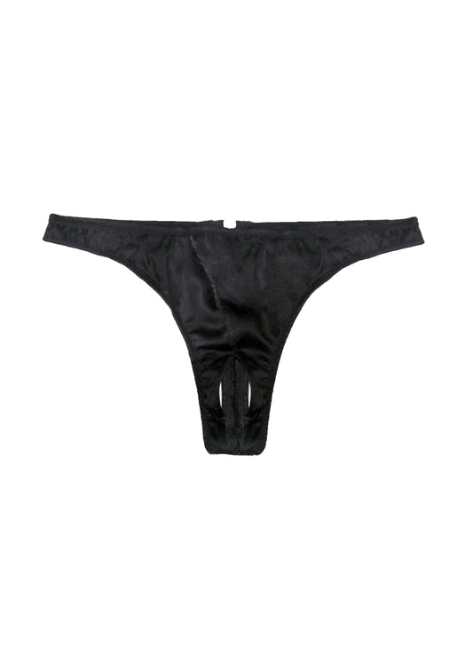 Black Luxe Crotchless Thong | Fleur du Mal