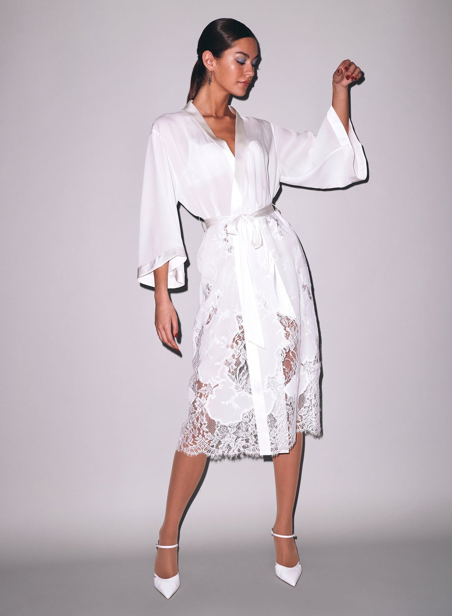 Ivory Mia Lace Long Robe | Fleur du Mal