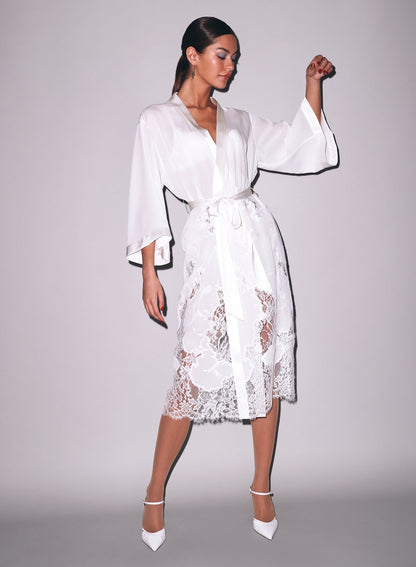 Ivory Mia Lace Long Robe | Fleur du Mal