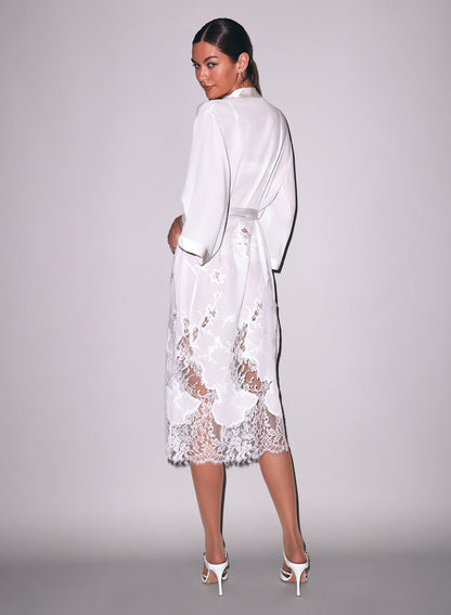 Ivory Mia Lace Long Robe | Fleur du Mal