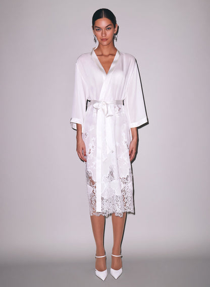 Ivory Mia Lace Long Robe | Fleur du Mal