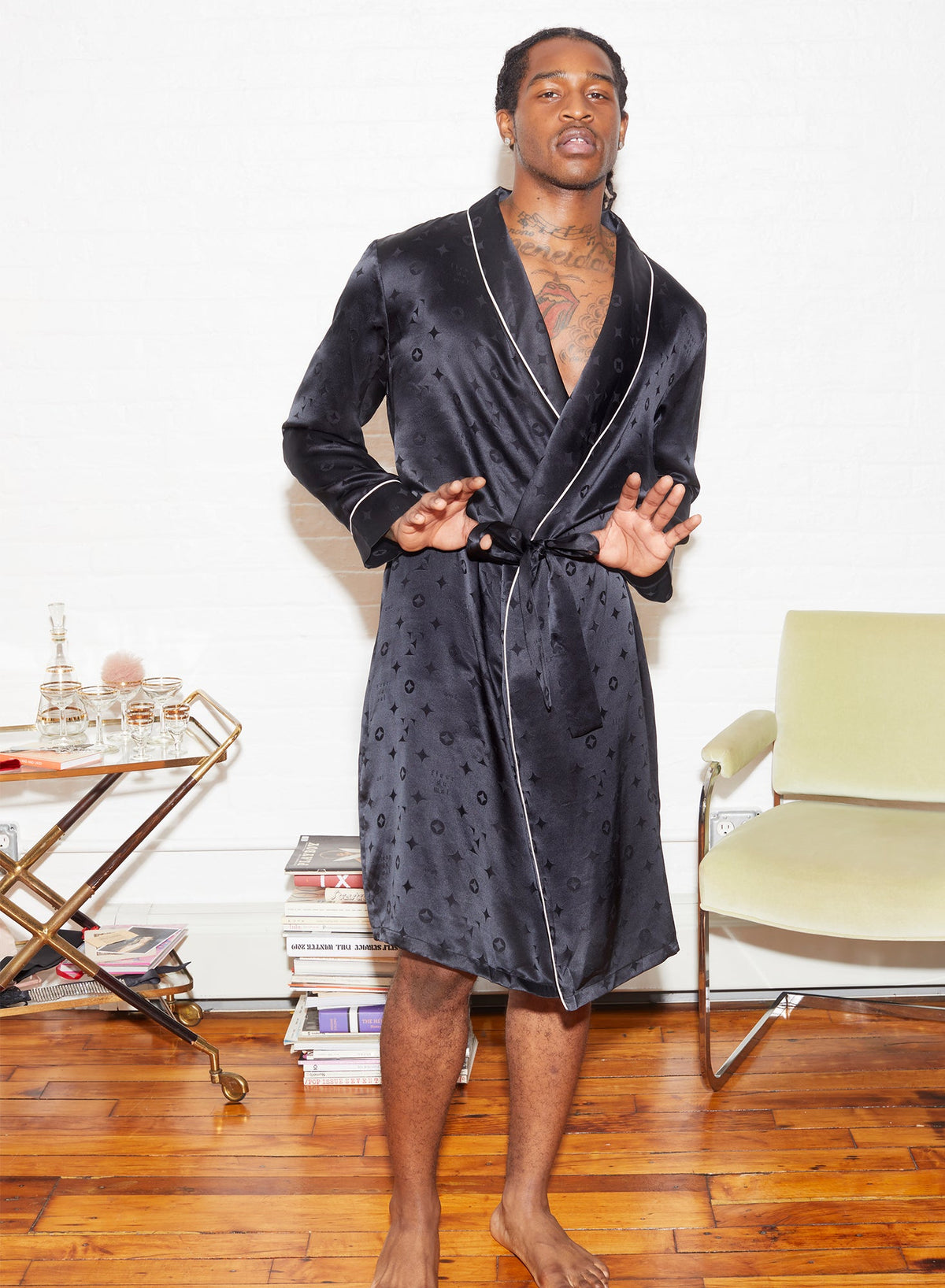 Black Silk Jacquard Robe | Fleur du Mal