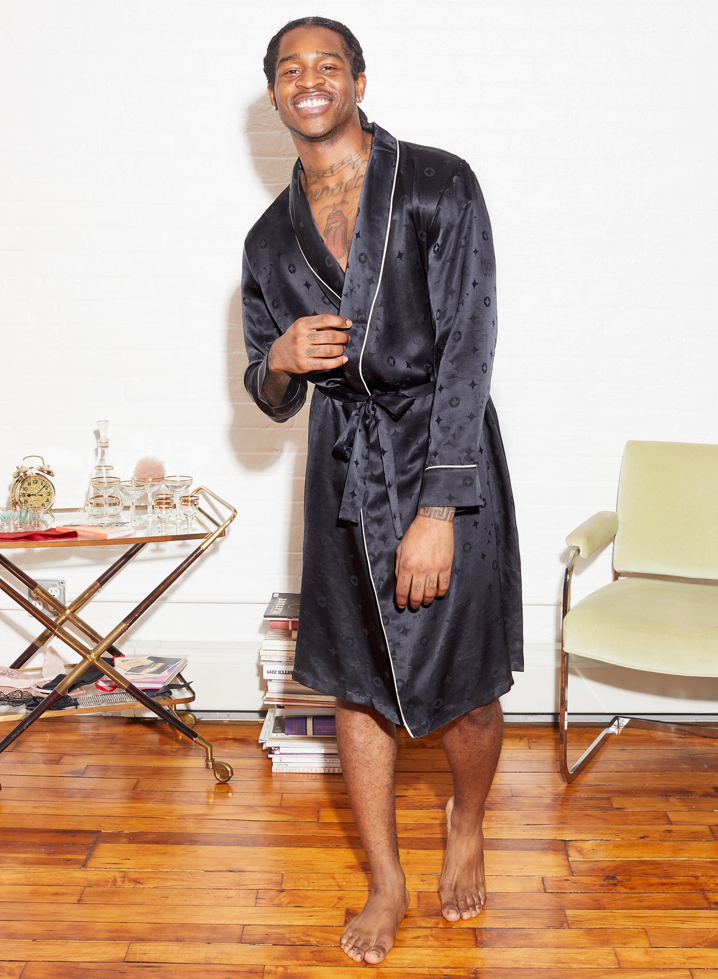 Black Silk Jacquard Robe | Fleur du Mal