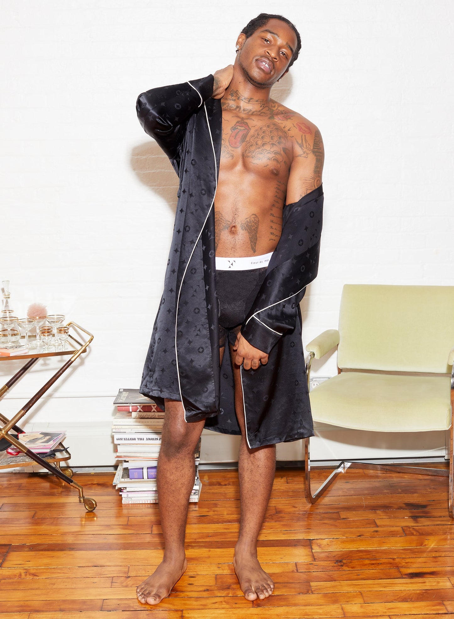 Black Silk Jacquard Robe | Fleur du Mal