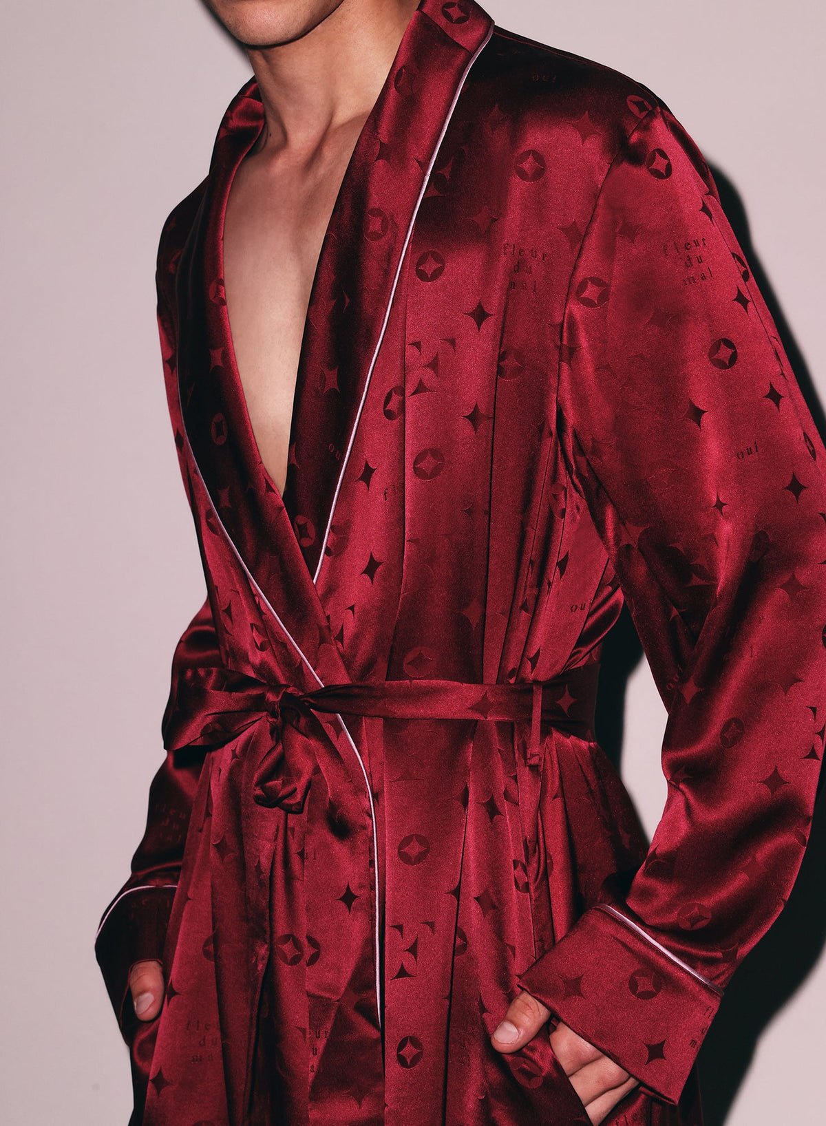 Burgundy Silk Jacquard Robe | Fleur du Mal
