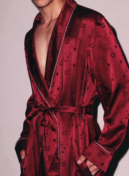 Burgundy Silk Jacquard Robe | Fleur du Mal