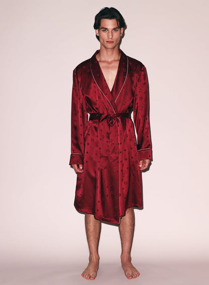 Burgundy Silk Jacquard Robe | Fleur du Mal