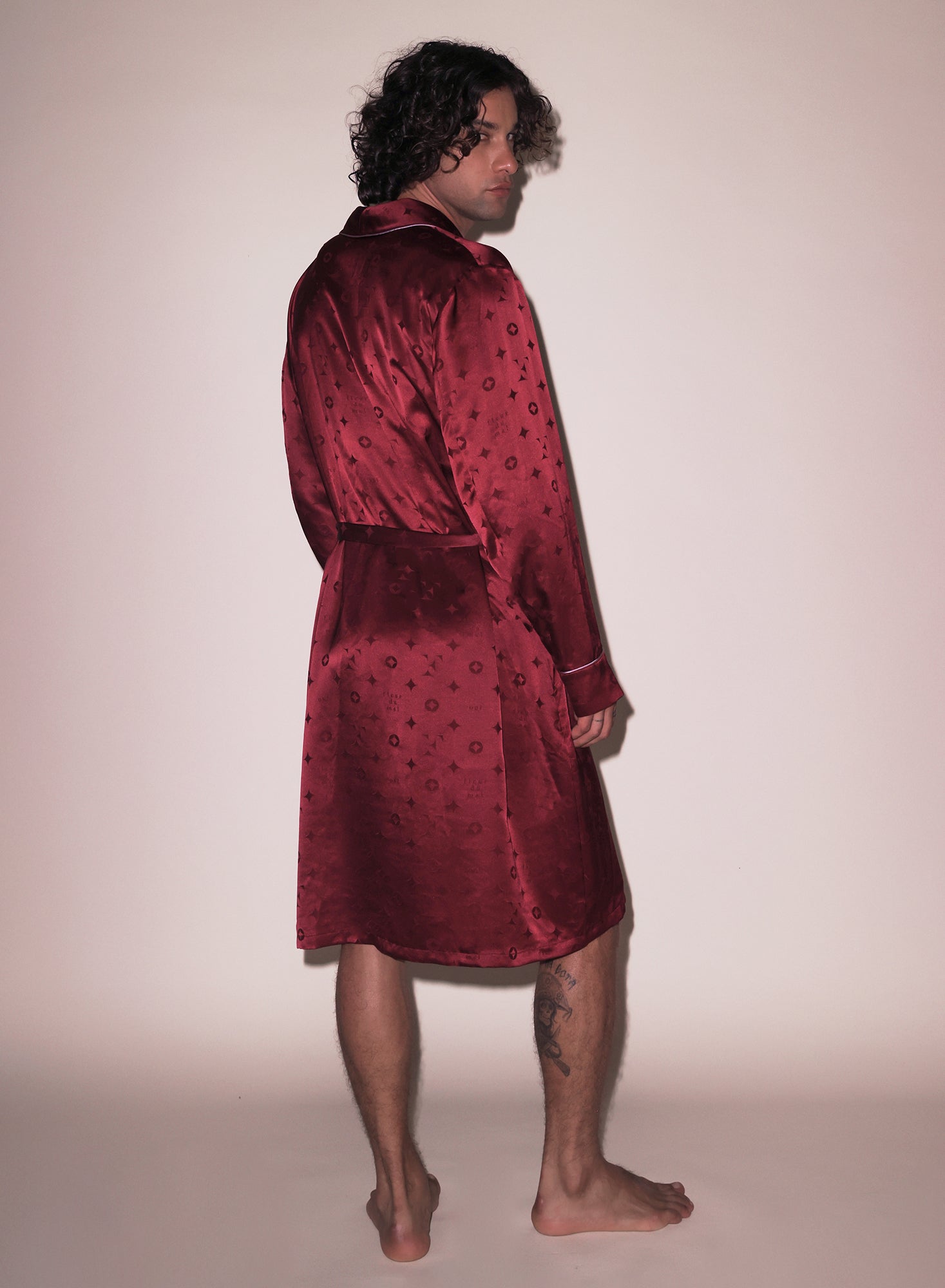 Burgundy Silk Jacquard Robe | Fleur du Mal
