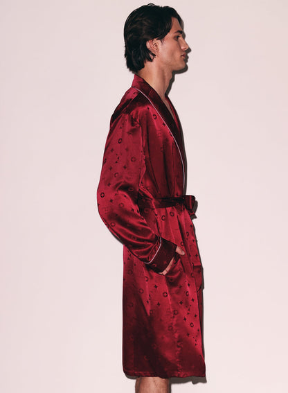 Burgundy Silk Jacquard Robe | Fleur du Mal