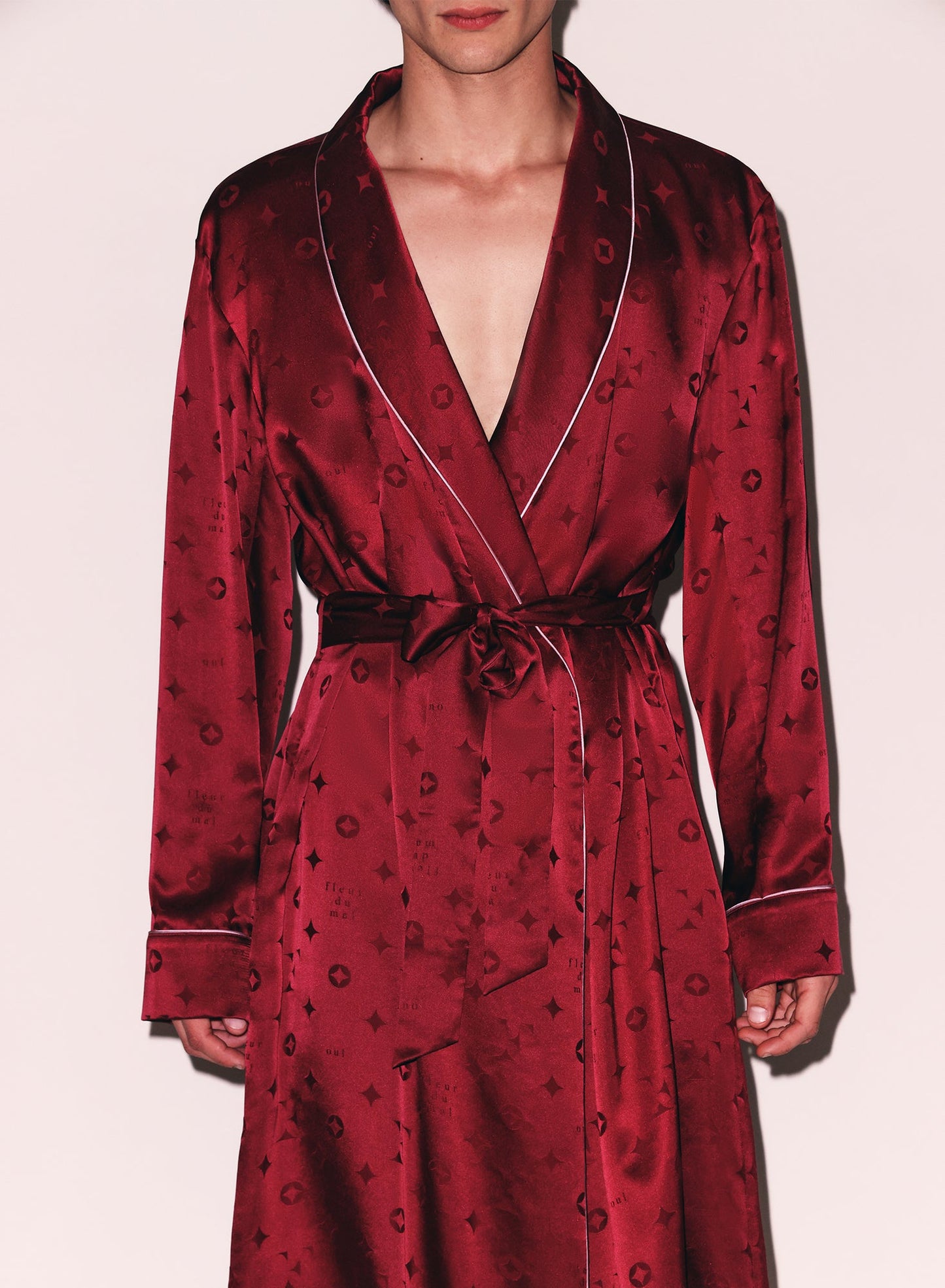 Burgundy Silk Jacquard Robe | Fleur du Mal