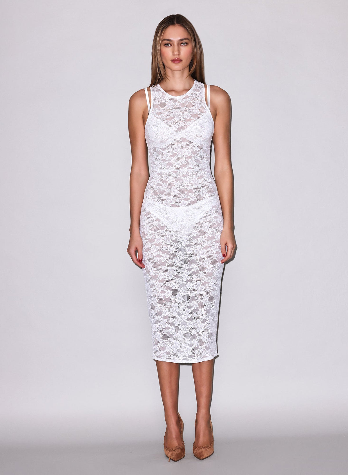 Ivory Le Stretch Lace Racer Tank Dress | Fleur du Mal