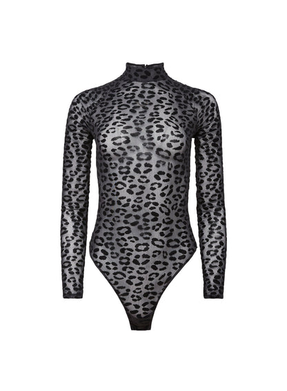 Black Flocked Leopard Bodysuit | Fleur du Mal