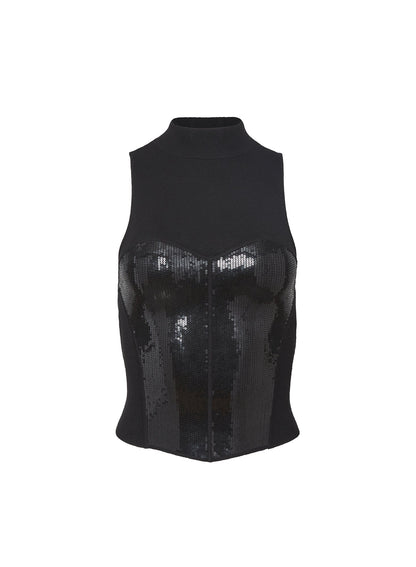Black Sequin Knit Bustier Top | Fleur du Mal