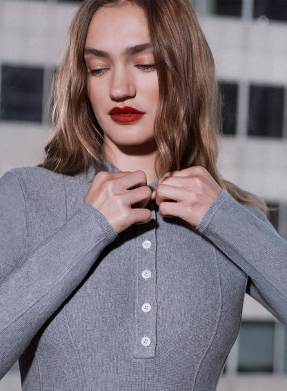 Medium Heather Grey Henley Flared Corset Dress | Fleur du Mal