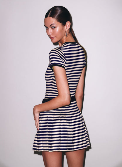 Navy Sand Stripe Ivy Pleated Skirt | Fleur du Mal