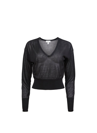 Black Sheer Knit V-Neck Sweater | Fleur du Mal