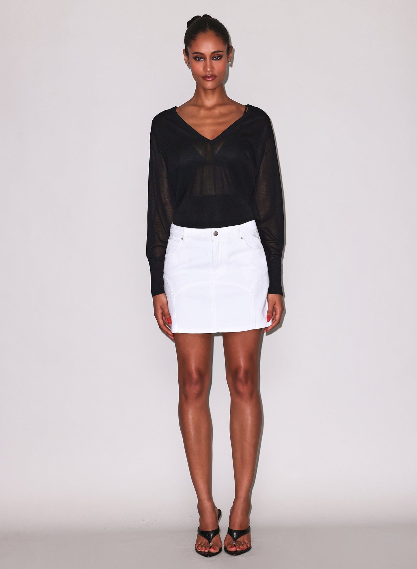 Black Sheer Knit V-Neck Sweater | Fleur du Mal