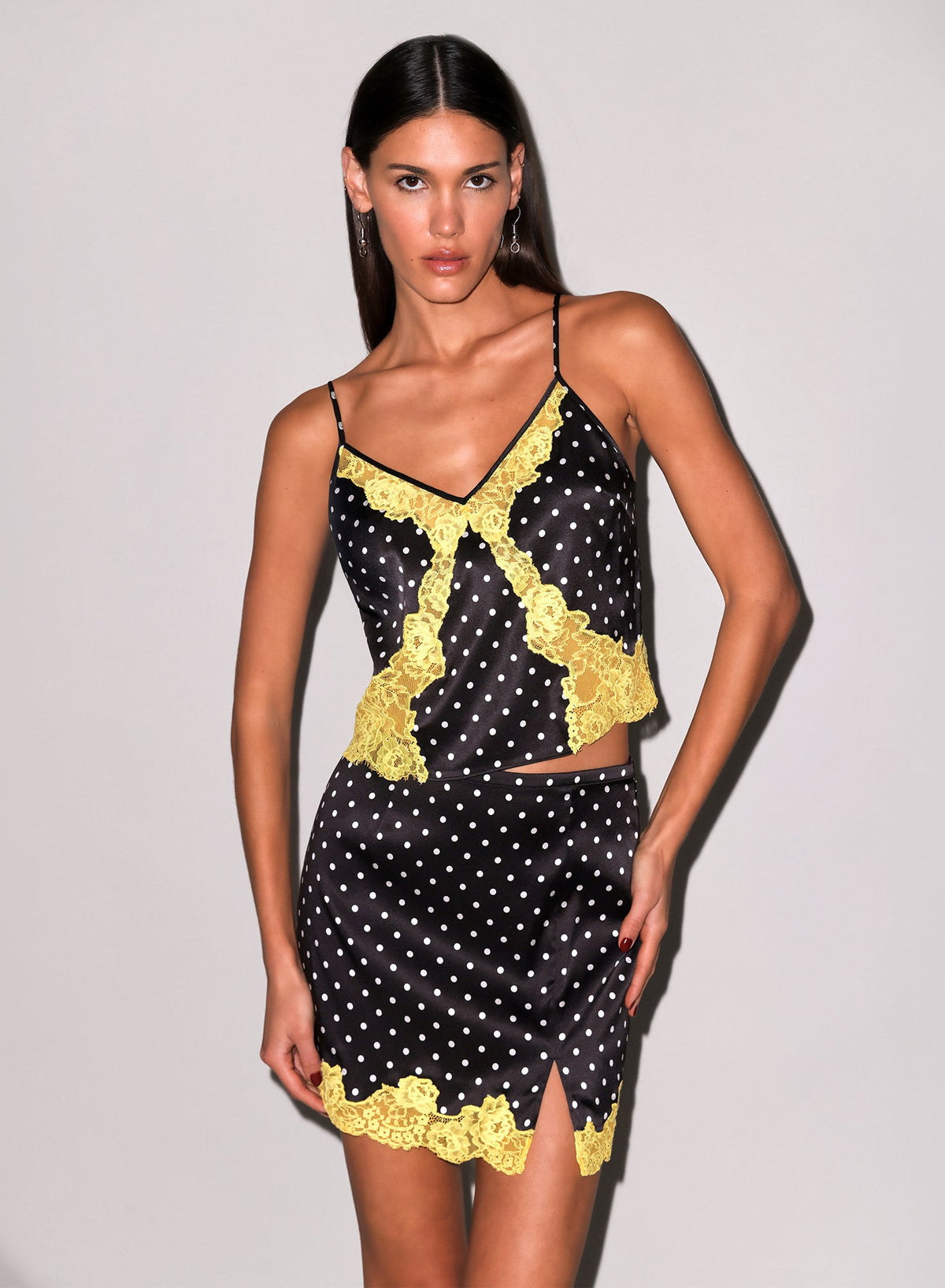 Small Dot Black Juliet Lace Silk Cami | Fleur du Mal