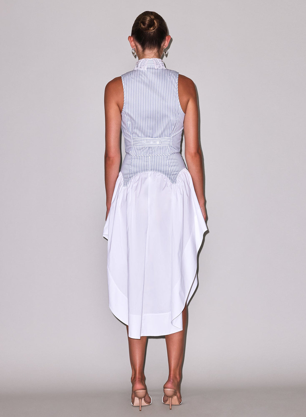 Blue Stripe Poplin Embroidery Collar Bib Top | Fleur du Mal