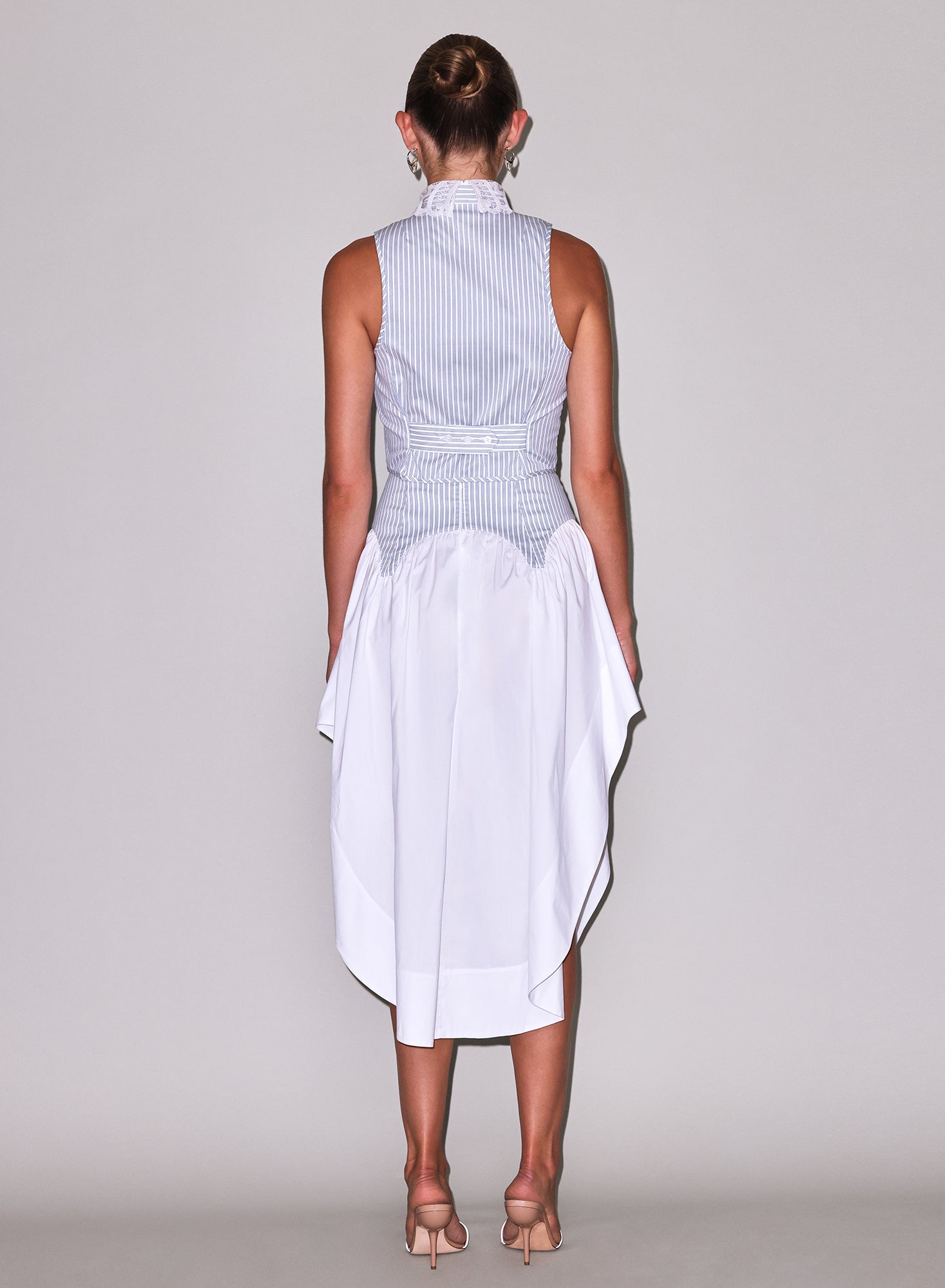 Blue Stripe Poplin Embroidery Collar Bib Top | Fleur du Mal