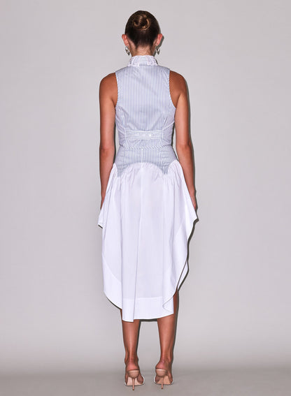 Blue Stripe Poplin Embroidery Collar Bib Top | Fleur du Mal