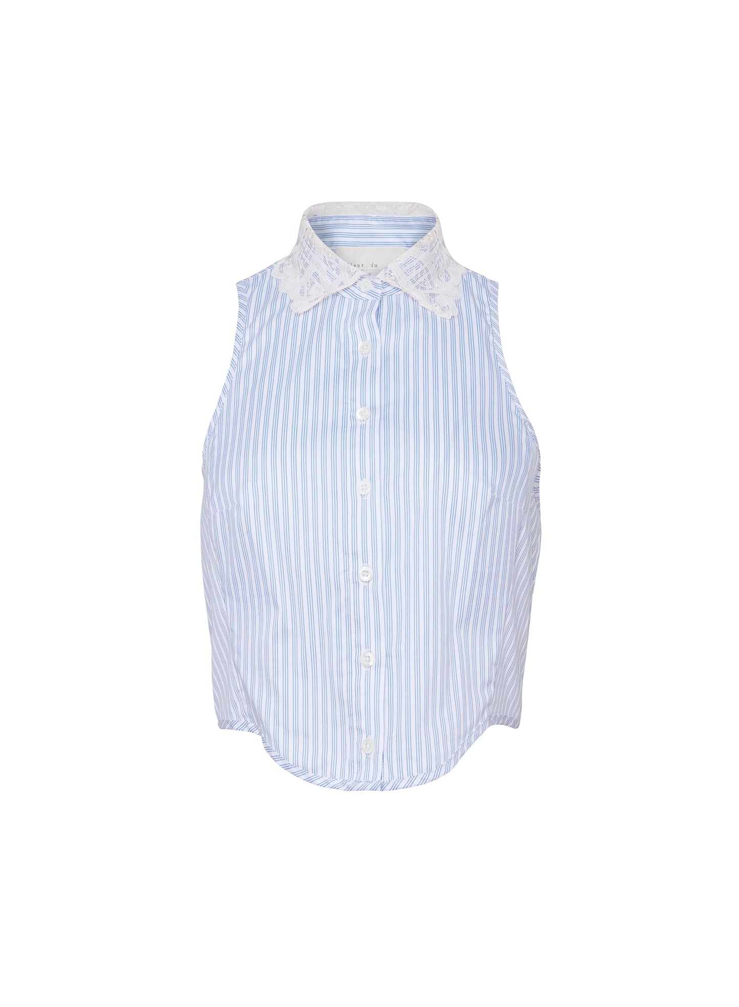 Blue Stripe Poplin Embroidery Collar Bib Top | Fleur du Mal