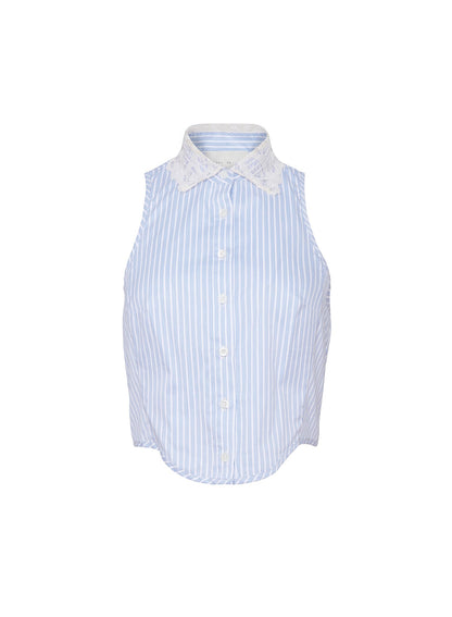 Blue Stripe Poplin Embroidery Collar Bib Top | Fleur du Mal